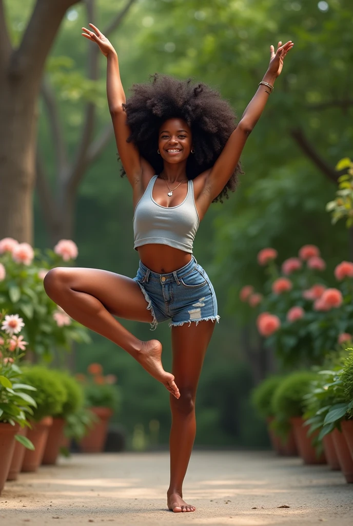 black girl doing the splits in daisy dukes