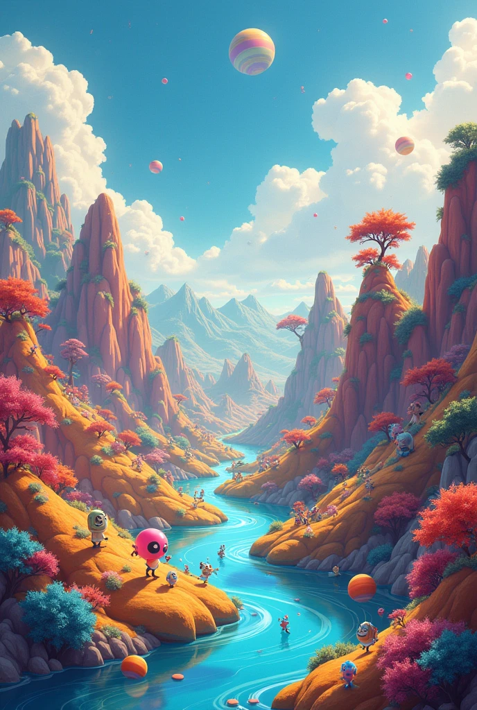 Draw and create a fantastic land of Energyland, where the laws of physics came to life, it must be cute and colorful for kids