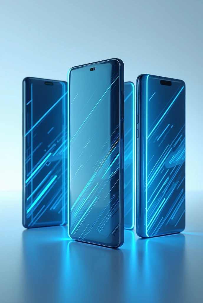 4 futuristic glass cell phones with blue lines