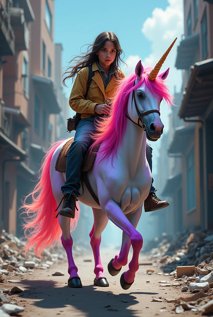Draw a very homeless ager riding a colorful unicorn