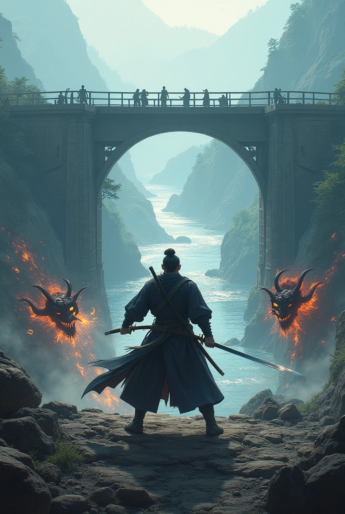*combat*
Sorry to heat; with a katana ;attacks the demons with his katana;in a big bridge over a river, fights with demons in standard 4hd 
