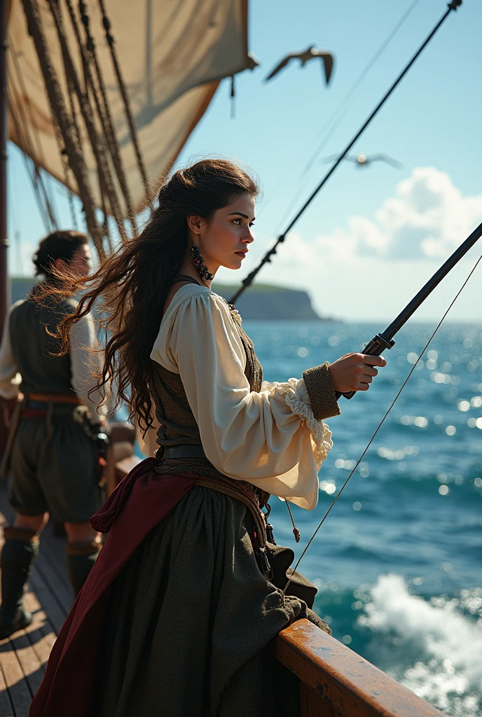 photograph、Pirates in the Age of Discovery、pirate ship、fishing、Pirates fishing、Beautiful female pirate
