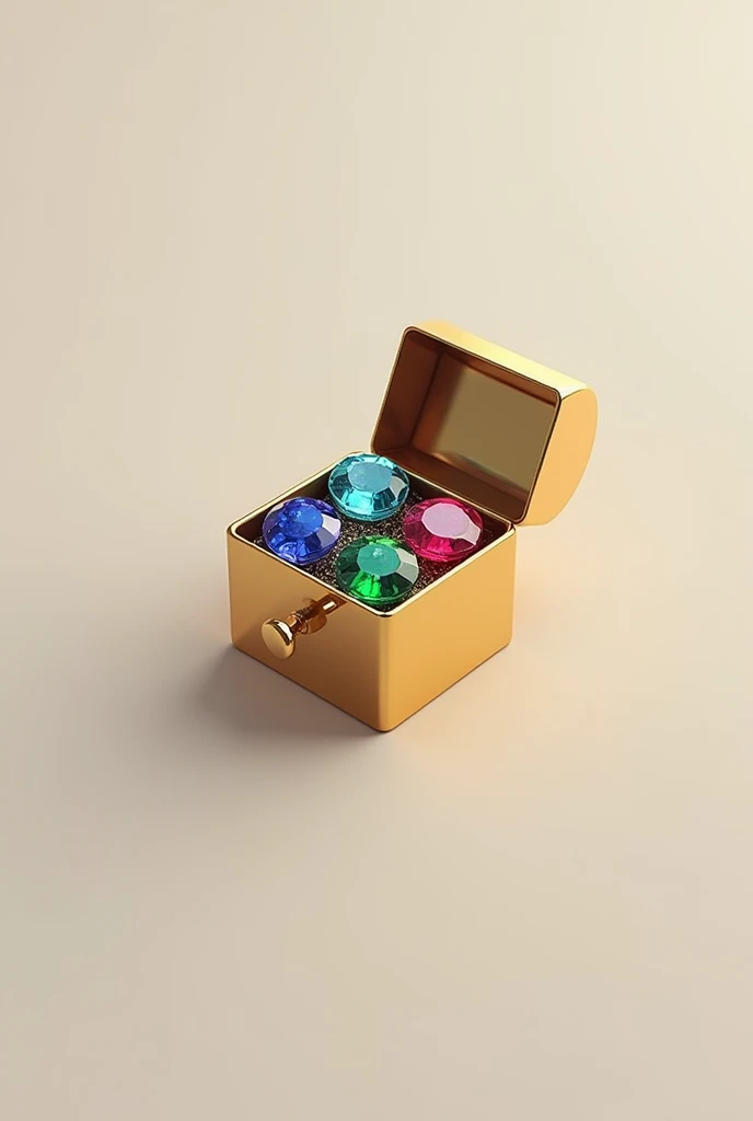 A jewelry-based logo made simple, containing white diamond ,sapphire ,emerald ,ruby topaz and amethyst but inside a gold plated chest
