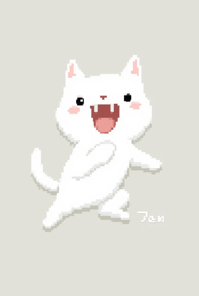 Pixelated white cat with open mouth