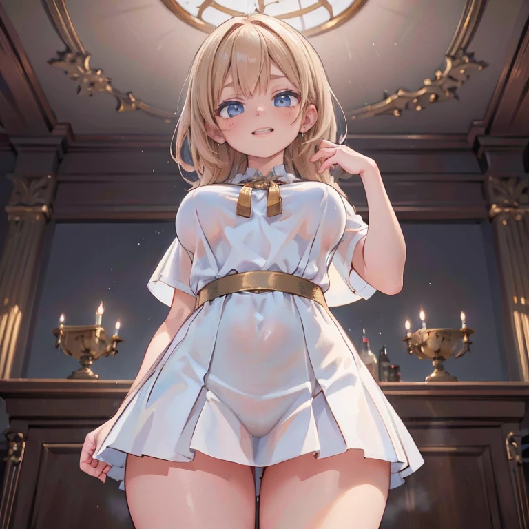 Anime Waifu beautiful detailed eyes, beautiful detailed lips, extremely detailed eyes and face, longeyelashes, 1girl, sensual, young woman, medium breasts, beautiful feminine face, nice thighs, slim, sexy, erotic, beautiful clothes, perfect body, cinematic lighting and framing, (best quality,4k,8k,highres,masterpiece:1.2),ultra-detailed,digital painting,portrait,glamorous,highly detailed,soft lighting,warm color tones Ilustrações de alta qualidade。 ((masterpiece)), ((best quality)), ((4K)), girl, pinch hemline of shirts, lift hemline of shirts, show glimpse of belly, smiling, POV from below