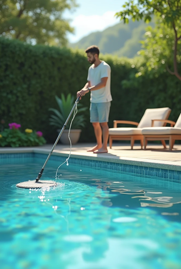 (photorealism:1.2), cleaning a pool 