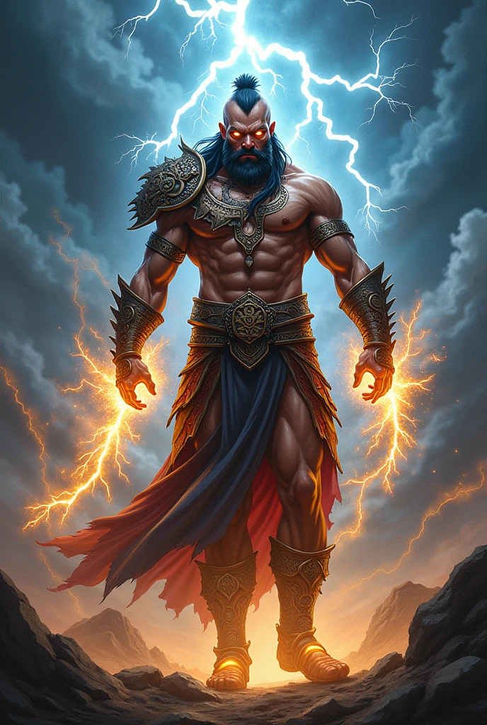 Give me a tattoo of a warrior who masters lightning