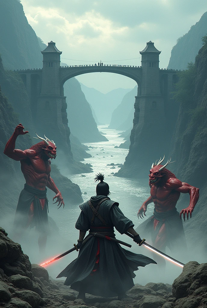 *combat*
Sorry to heat; with a katana ;attacks the demons with his katana;in a big bridge over a river, fights with demons in standard 4hd 