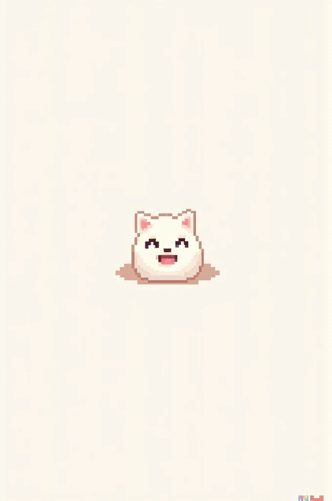 Cute pixelated white cat with mouth open half of body showing