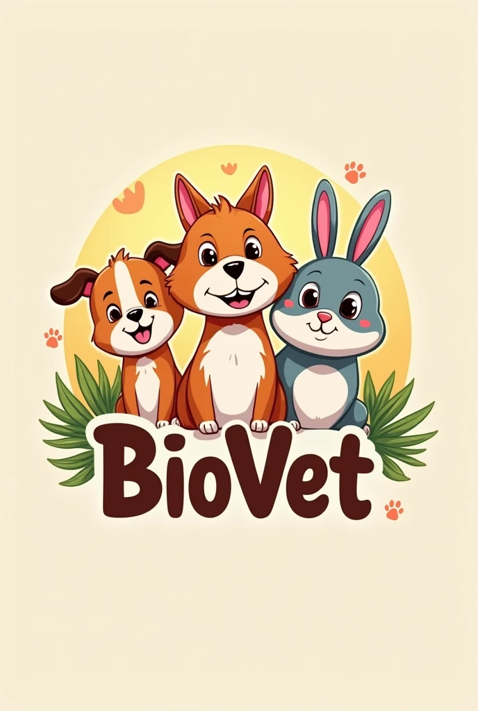 A veterinary clinic logo with the name BIOvet featuring various animals, Puppy, catboy, Guinea pig, Bunnygirl