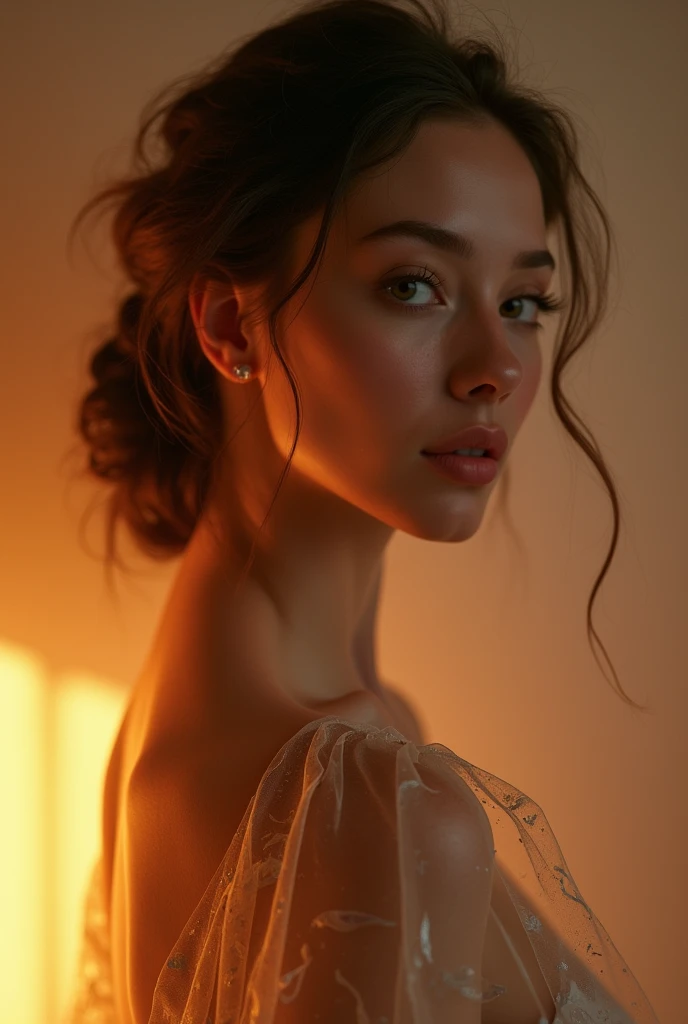 a beautiful woman, detailed face, detailed eyes, detailed lips, long eyelashes, elegant pose, graceful figure, flowing dress, soft lighting, warm colors, cinematic composition, photorealistic, highly detailed, 8k, masterpiece, concept art
