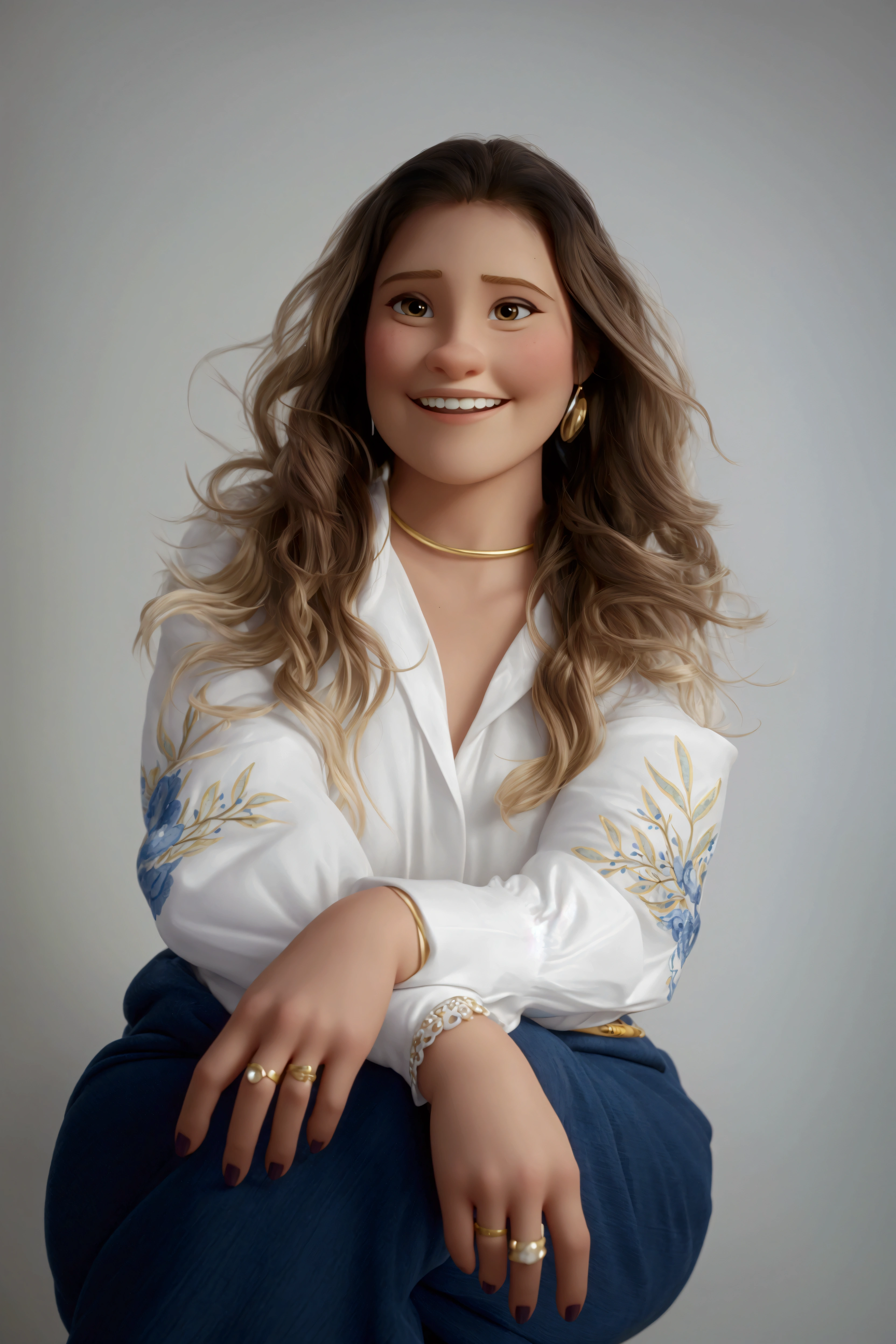 Beautiful long hair woman smiling in maximum quality Disney Pixar model