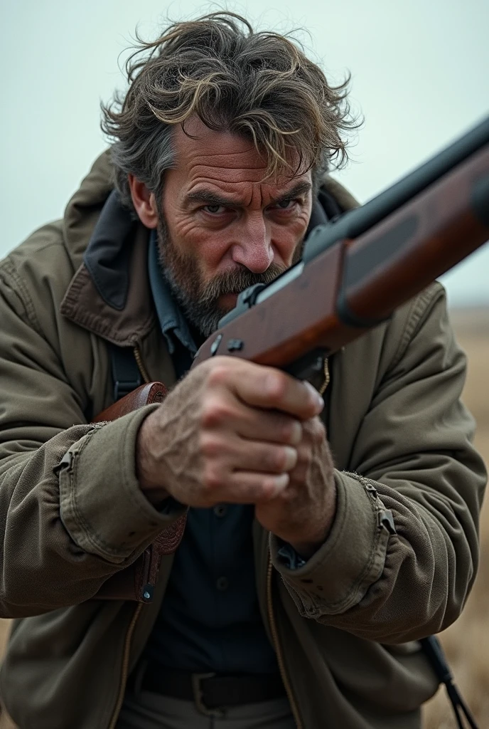 Man hugging a rifle