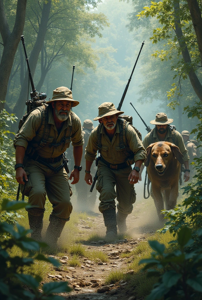 Cool hunters catching animals and locking them in cages