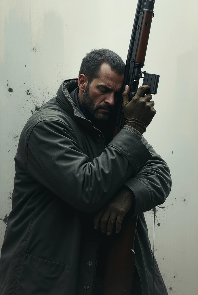 Man hugged by a rifle