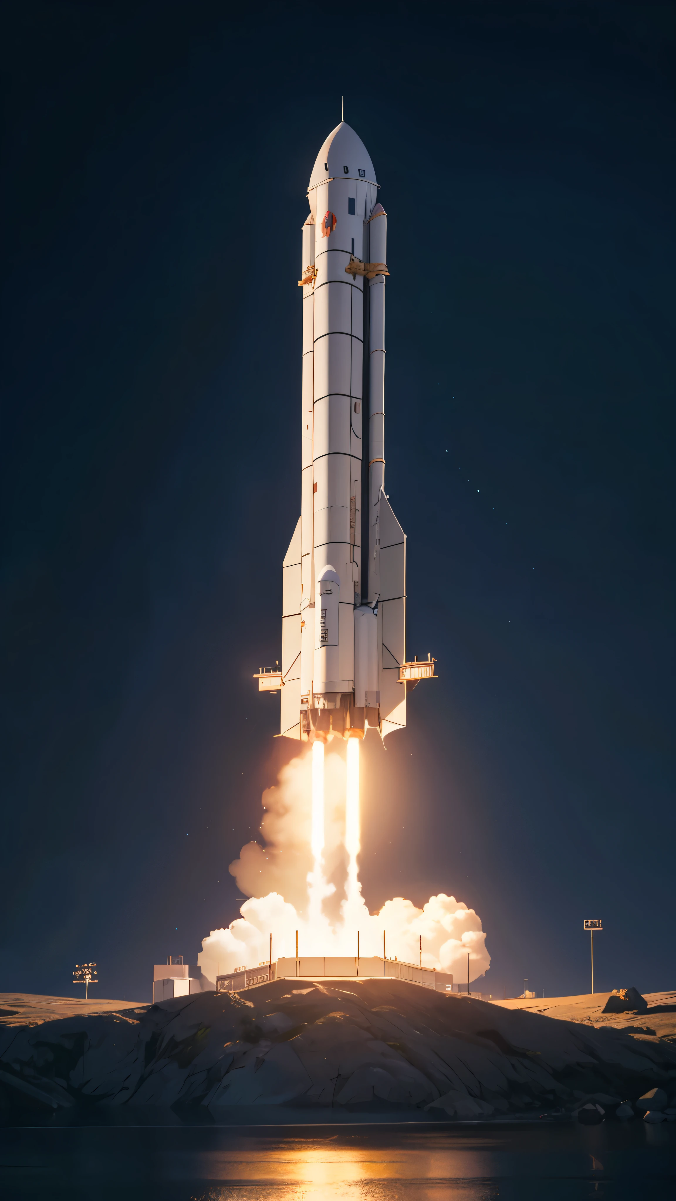 RAW, professional photograph, medium shot, photorealistic, hyper-realistic, ray tracing, super detail, UHD, 8k, dark blue background with little space rocket