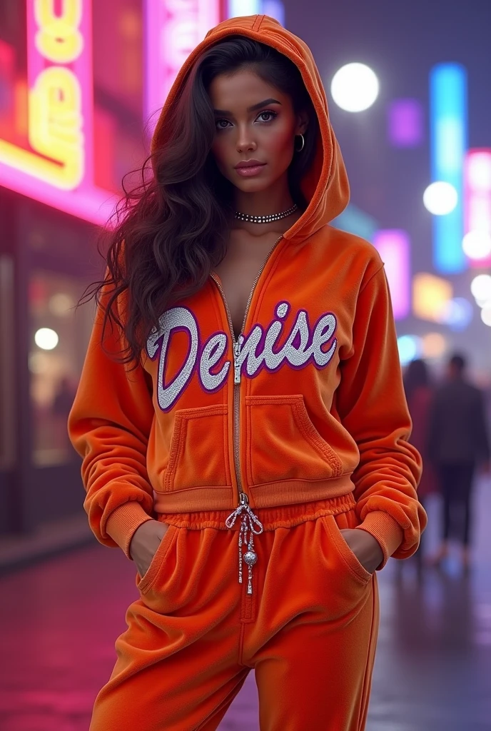 Clothes very similar to the Juicy Cuture brand, 2000s style, with a similar design that says DENISE