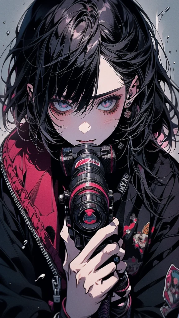 With a gun、Animated image of a camera pointing at something as splashes of water rise all around., Fan art, With a pistol, Nervous Teenage Assassin, trigger anime art style, high quality Fan art, Clarice Starling, Character Art Close-Up, 2D Game Art GTA Cover, 2D Game Art GTA Cover, official Fan art, detailed Fan art, highly detailed exquisite Fan art, Full color digital illustration, Holding a gun