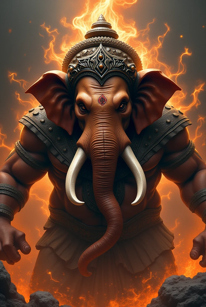 Lard Ganesha angry face with black theme with fire & brown skin sticker