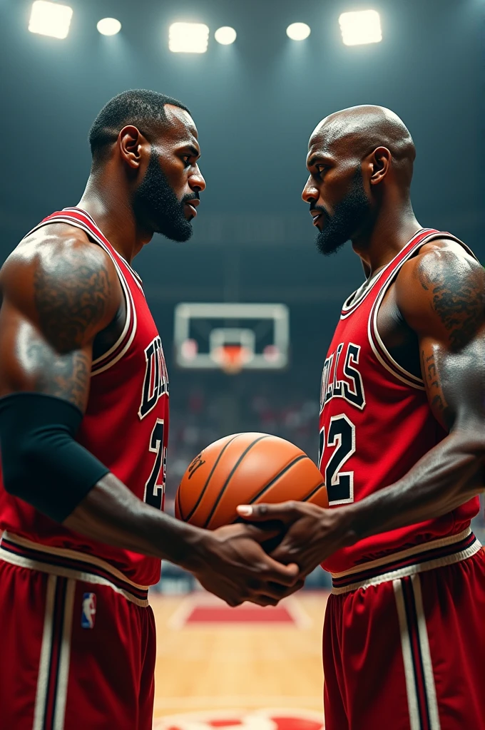 Can you create LeBron James and Michael Jordan holding a basketball?