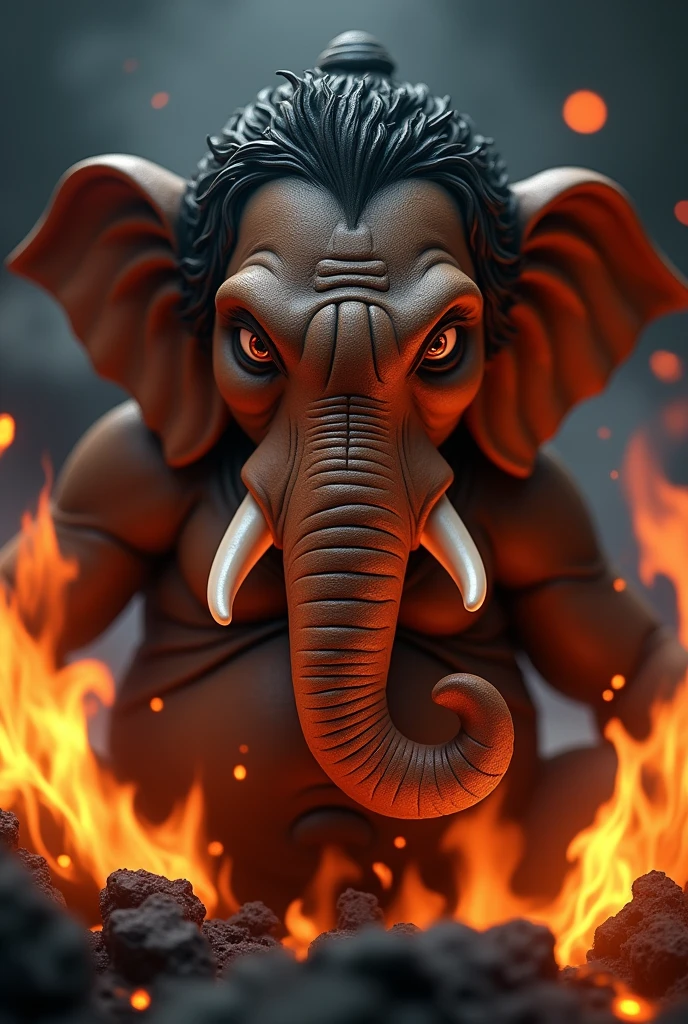 Lard Ganesha angry face only with black theme with fire & brown skin sticker