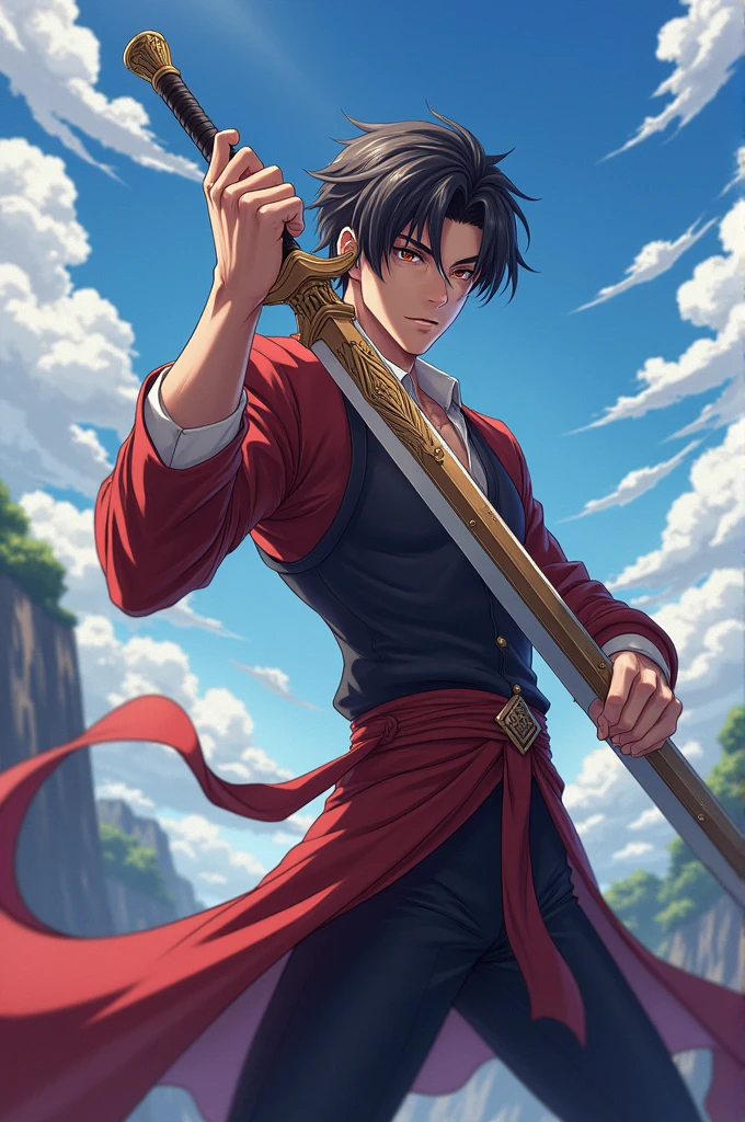 Anime character Sisor becomes very handsome with his sword 