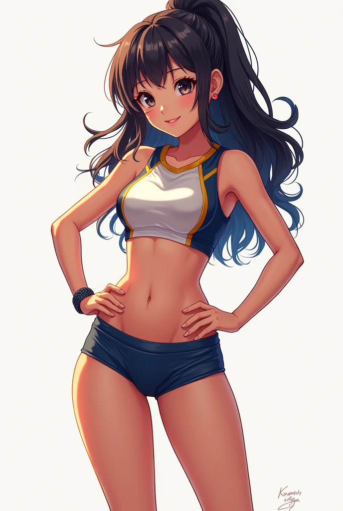 Hot Anime girl with shiney volley ball shorts shirt sitting big hips