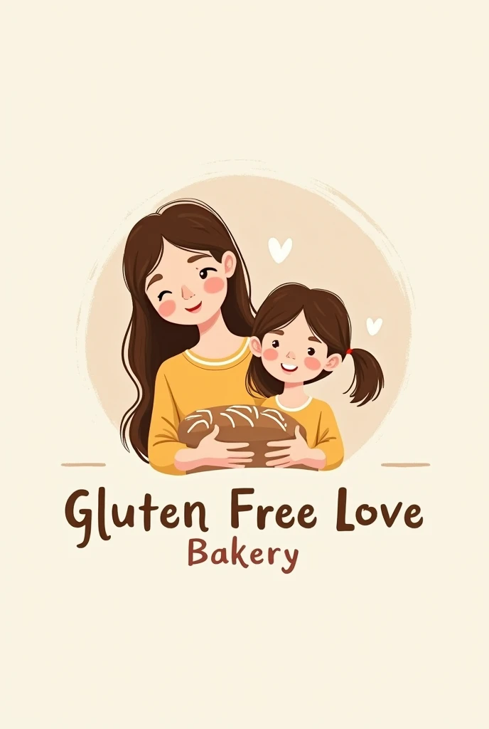 logo of a bread and cake factory called "Gluten Free Love", with a mother and a daughter