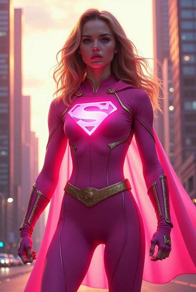 Super Gabi transforming into a super heroine in pink costume 