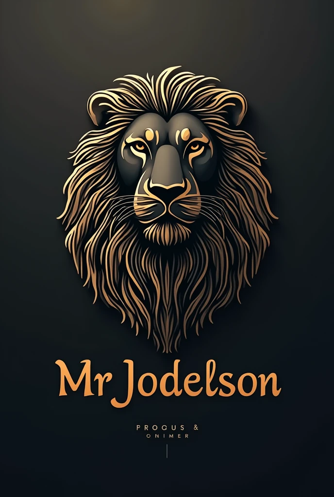 Un logo noir et or sur le nom Mr JOUDELSON, and a beautiful background with a lion's head