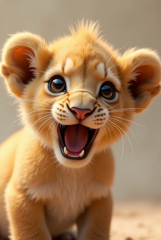 A cute lion meowing closeup video 
