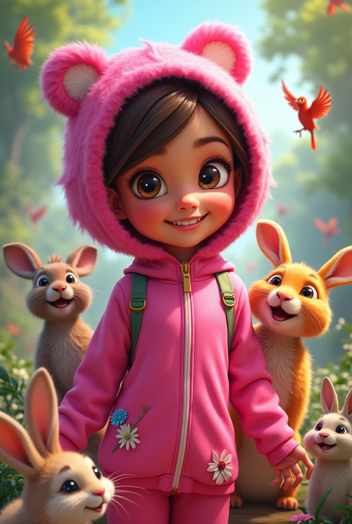 Super Gabi Pink costume happy with animals