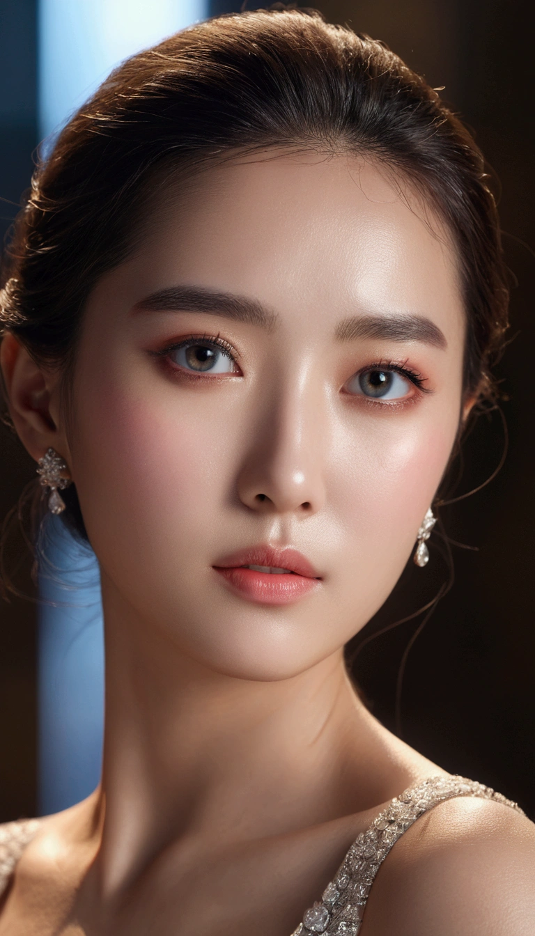 ((best quality, 8k, Masterpiece :1.3)), upper body, sharp focus :1.2, beautiful women with perfect figure, highly detailed facial and skin texture, Detailed eyes, double eyelids, Interior view, ferfect lighting, glowing skin,