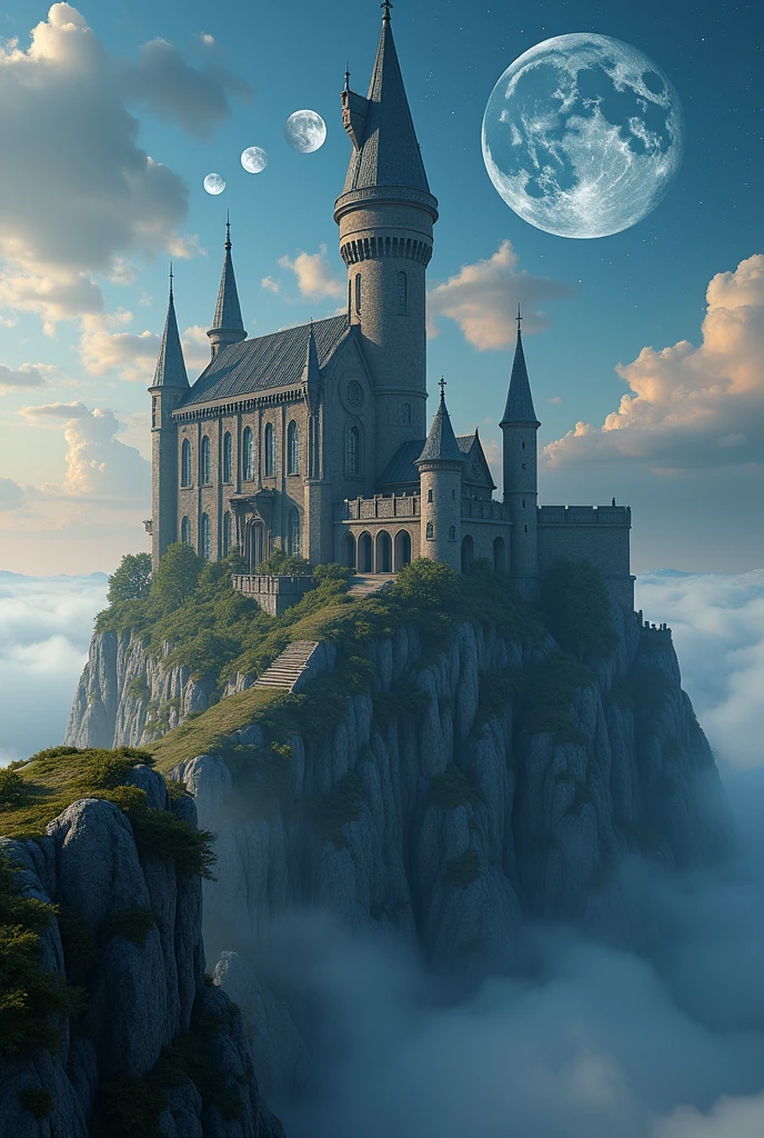 Create a mystical and fantastic castle in 3D .
With astrological symbols and meanings of the planet moon with a tall main tower 