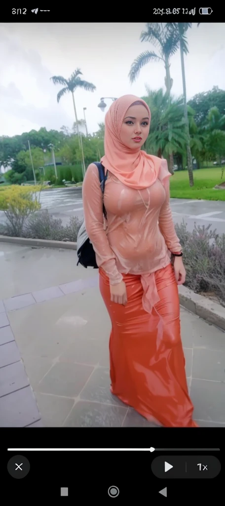 Wet women wearing hijab wet clothes, big breast wet soaking clothes 