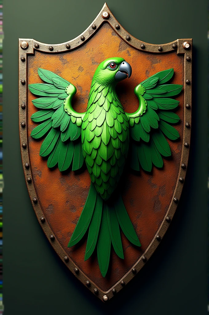 A team shield crest with a parrot 