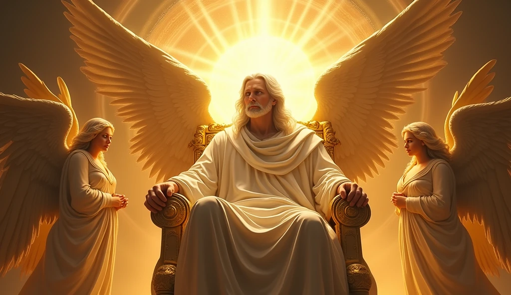 God with his hair as white as snow, his face is pure light, seated on his golden thrown, with Cherubim and Seraphim around him, God is vast, 32K UHD, Style Raw, detailed, masterpiece, realistic, your golden sign written "king of kings , Lord of Lords "
Its resplendent light capable of blinding any vision