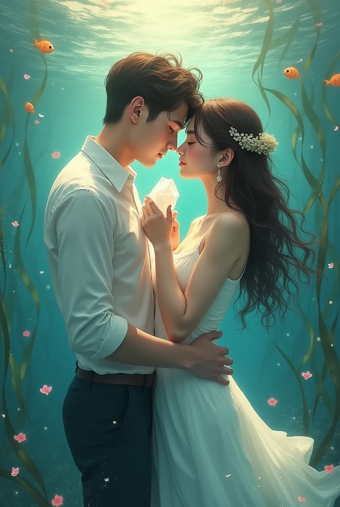 Man and woman together with handkerchief under water