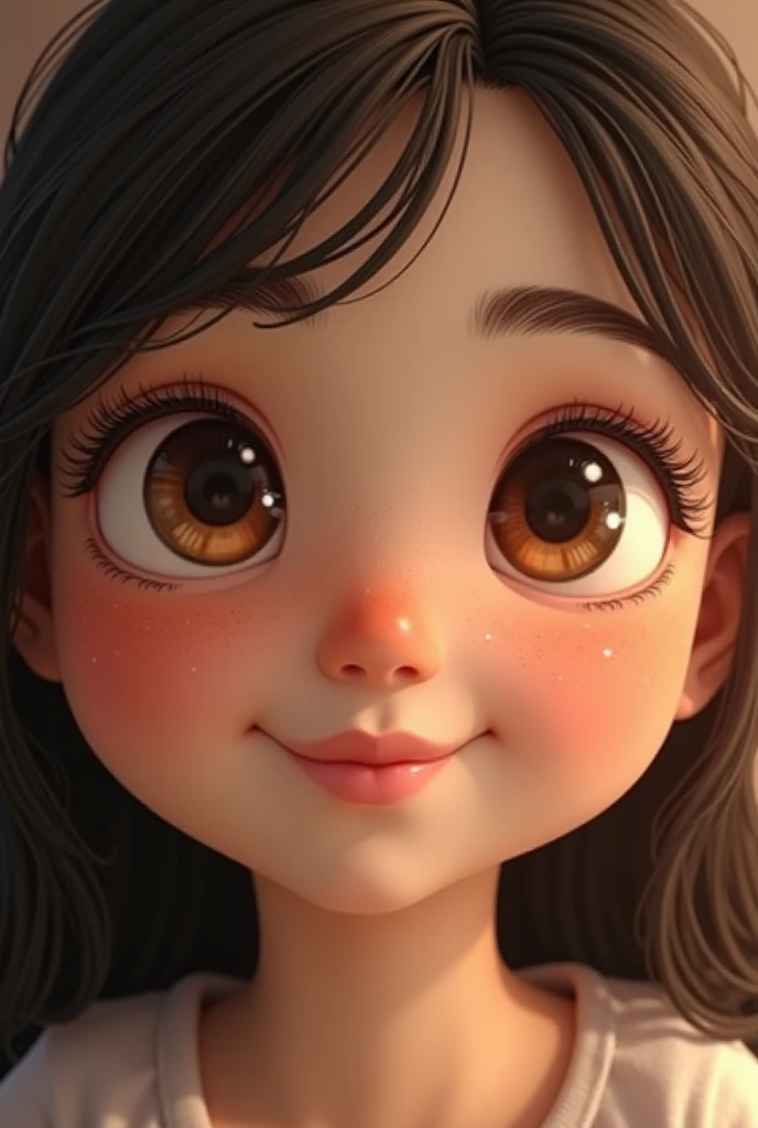 Hazel colored eyes, thick lips, round face, chubby cheeks, soft chin, soothing white skin,
Spanish and Mexican nationality