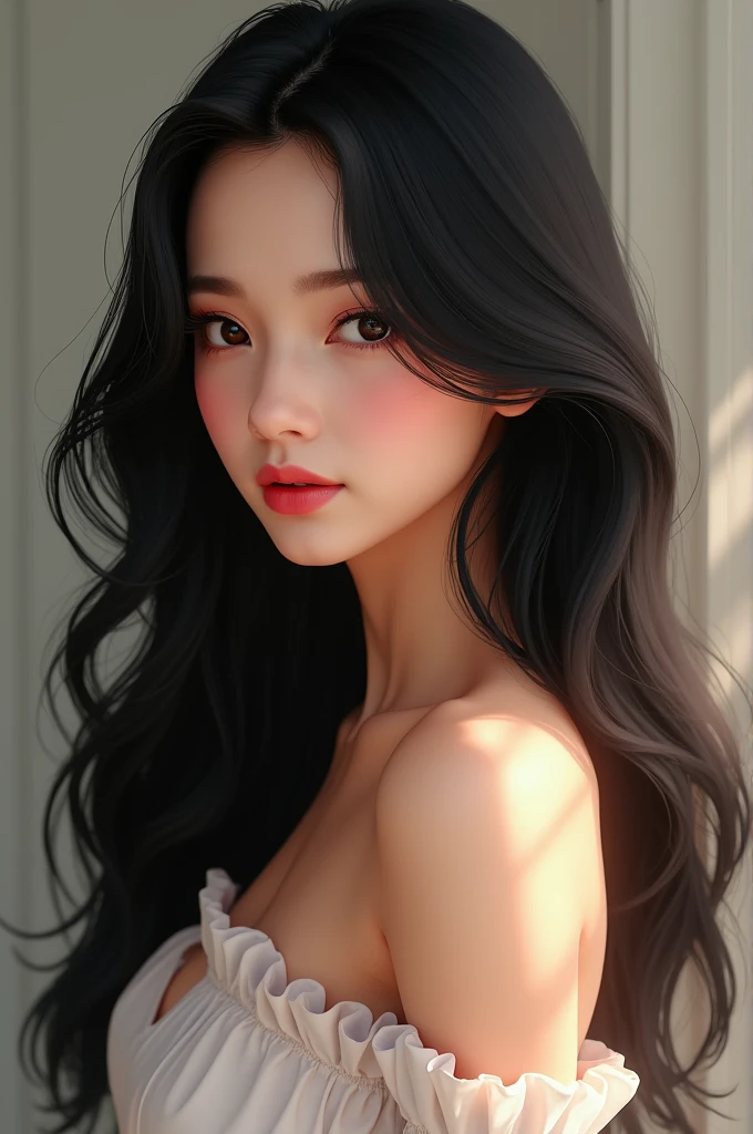 She should be fair or tall and she should be 1 and her hair should be black and lips should be pink she should be sexy and beautiful and very cute