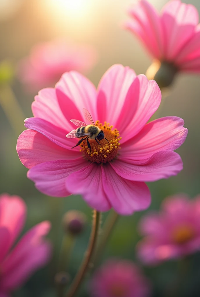 Pink flower with bee on it