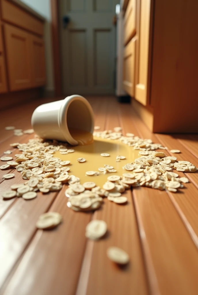 Oatmeal spilled on the floor
