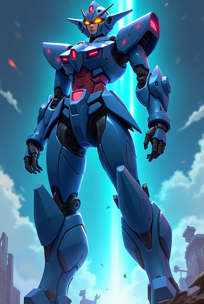 Navy, Fluorescent Cyan, anime, Giant Robot, Uplifting,Junmin, Full body image of a female super robot fighting, , Simple Background,universe, 