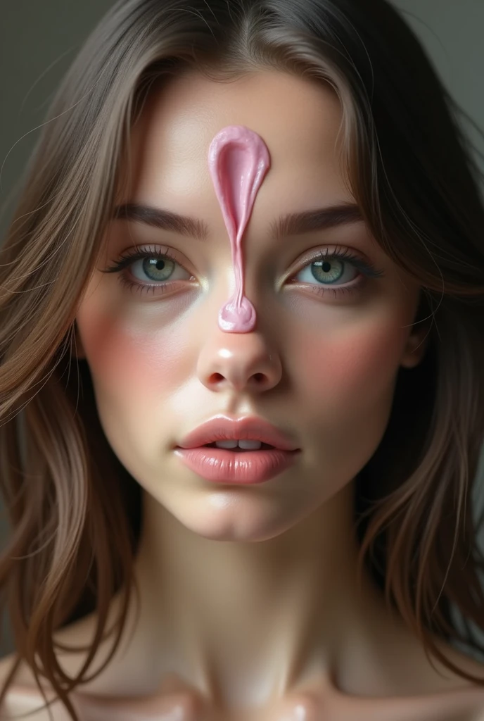 Make a girl with a vagina on her face,make a vagina in the center of the human face, with a vagina face, clitoris, (??????), no mouth, noseless, best qualityer, ultra detali, fine-details, high resolution, Caucasian skin,