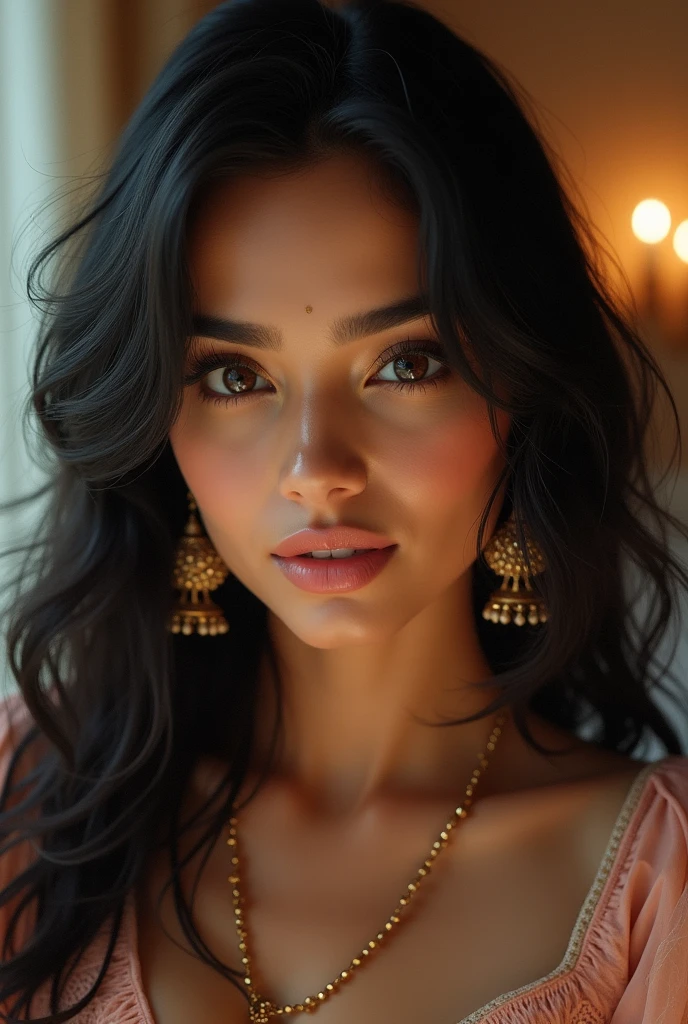 She should be fair or tall and she should be 1 and her hair should be black and lips should be pink she should be sexy and beautiful and very cute She must be Indian or have feet