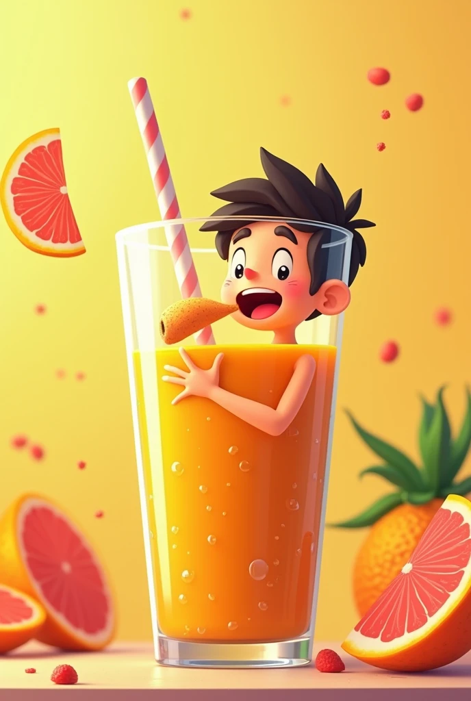 a person drinking juice, animated form