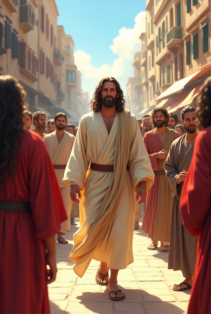 Jesus walking through crowd 2d animated 

 

