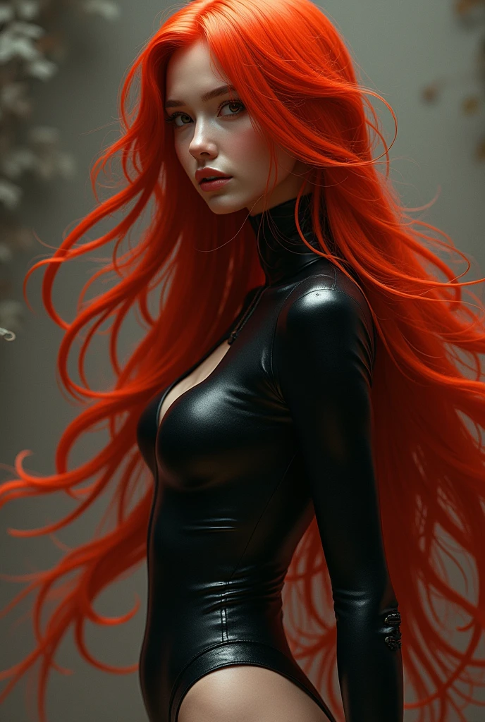 1 girl, work of art, high resolution,long redhead hair, (( Black Body Stocking ))
