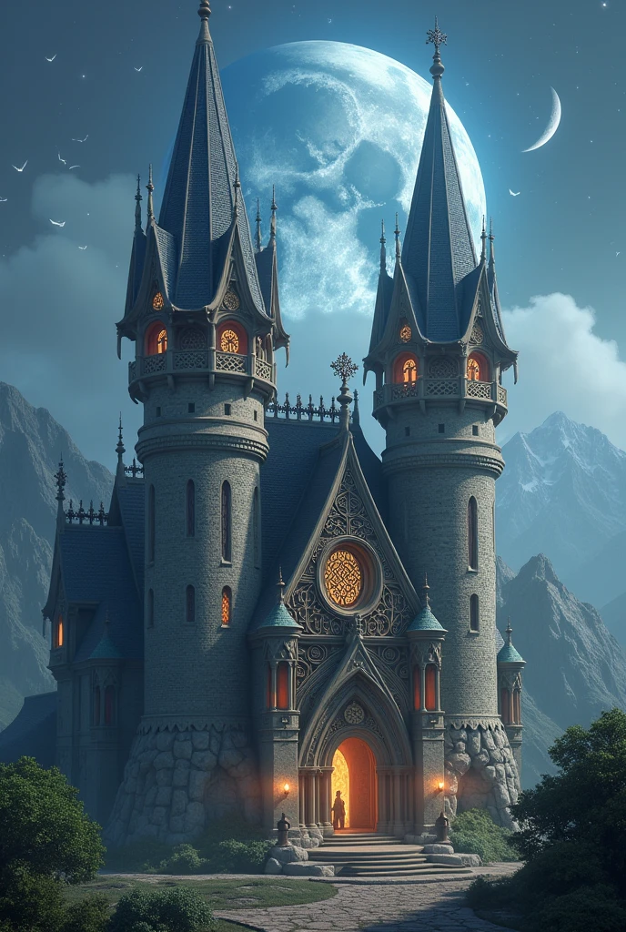 Create a mystical and fantastic castle in 3D .
With symbols and astrological meanings of the planet moon With two equal tallest towers main