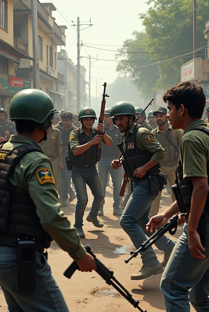 Student and Bangladesh Ansar fighting scene, some students injured